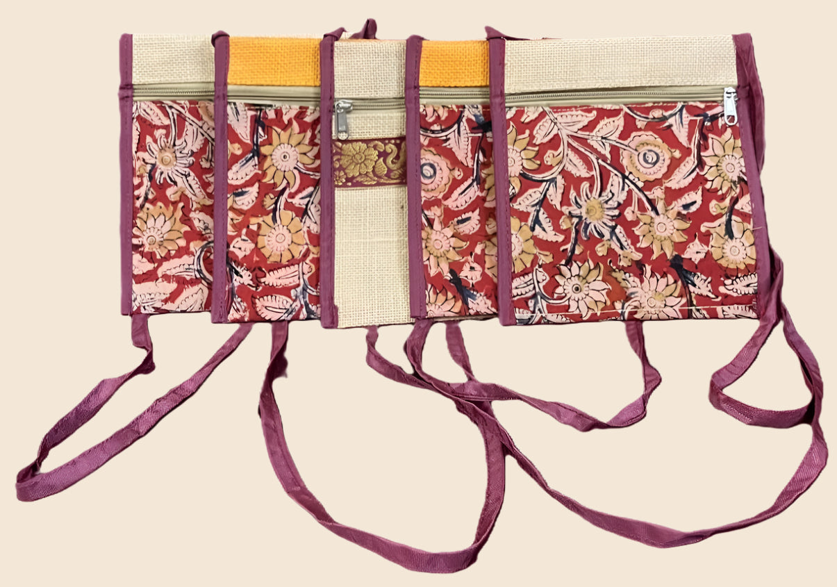 5 pack jute and kalamkari sling bag image 0