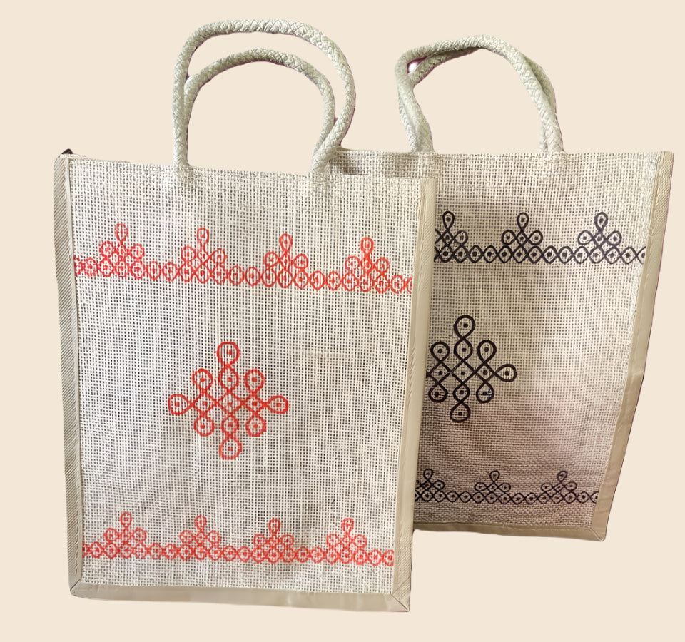 25 pk Kolam design natural jute bag image 0