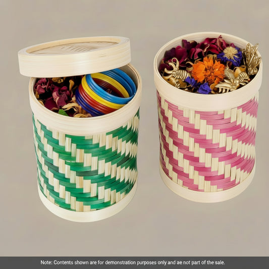 Round Bamboo Box with Lid- Tall