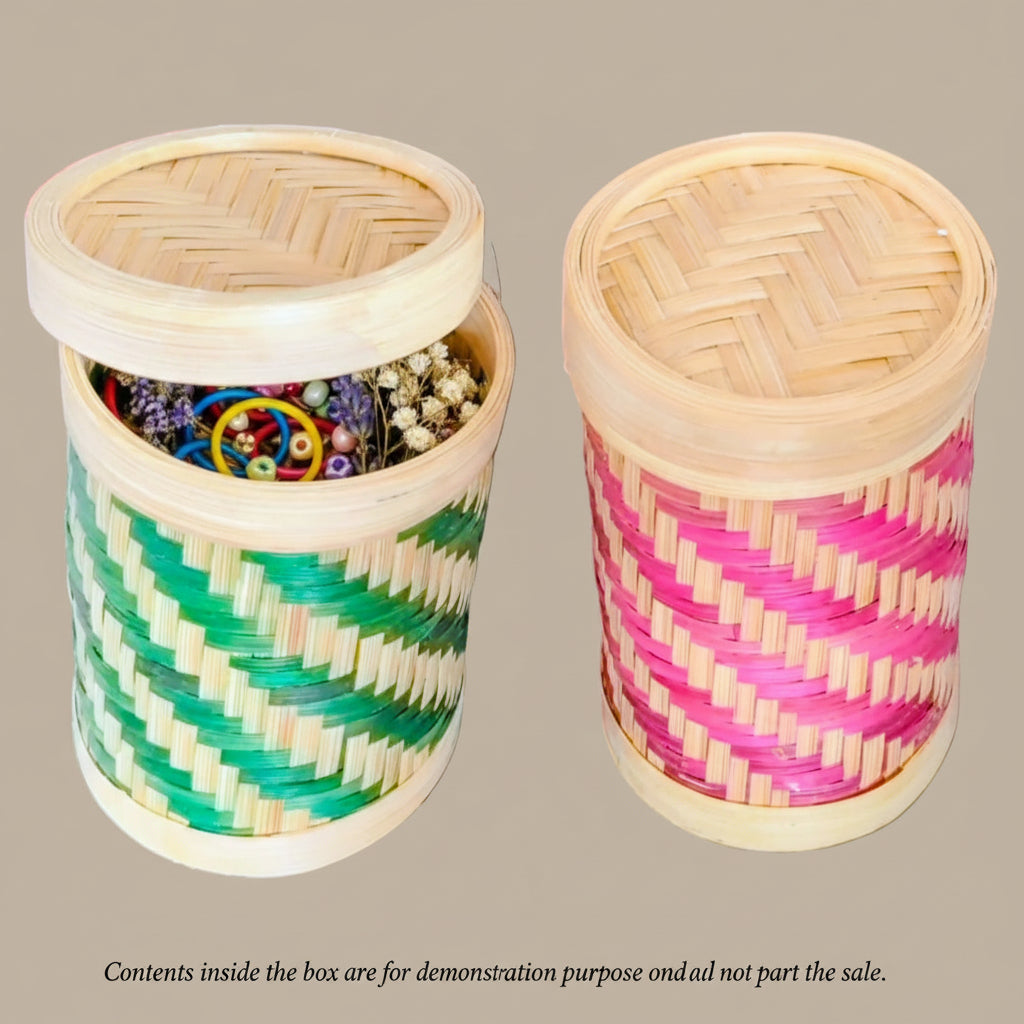 Round Bamboo Box with Lid- Tall