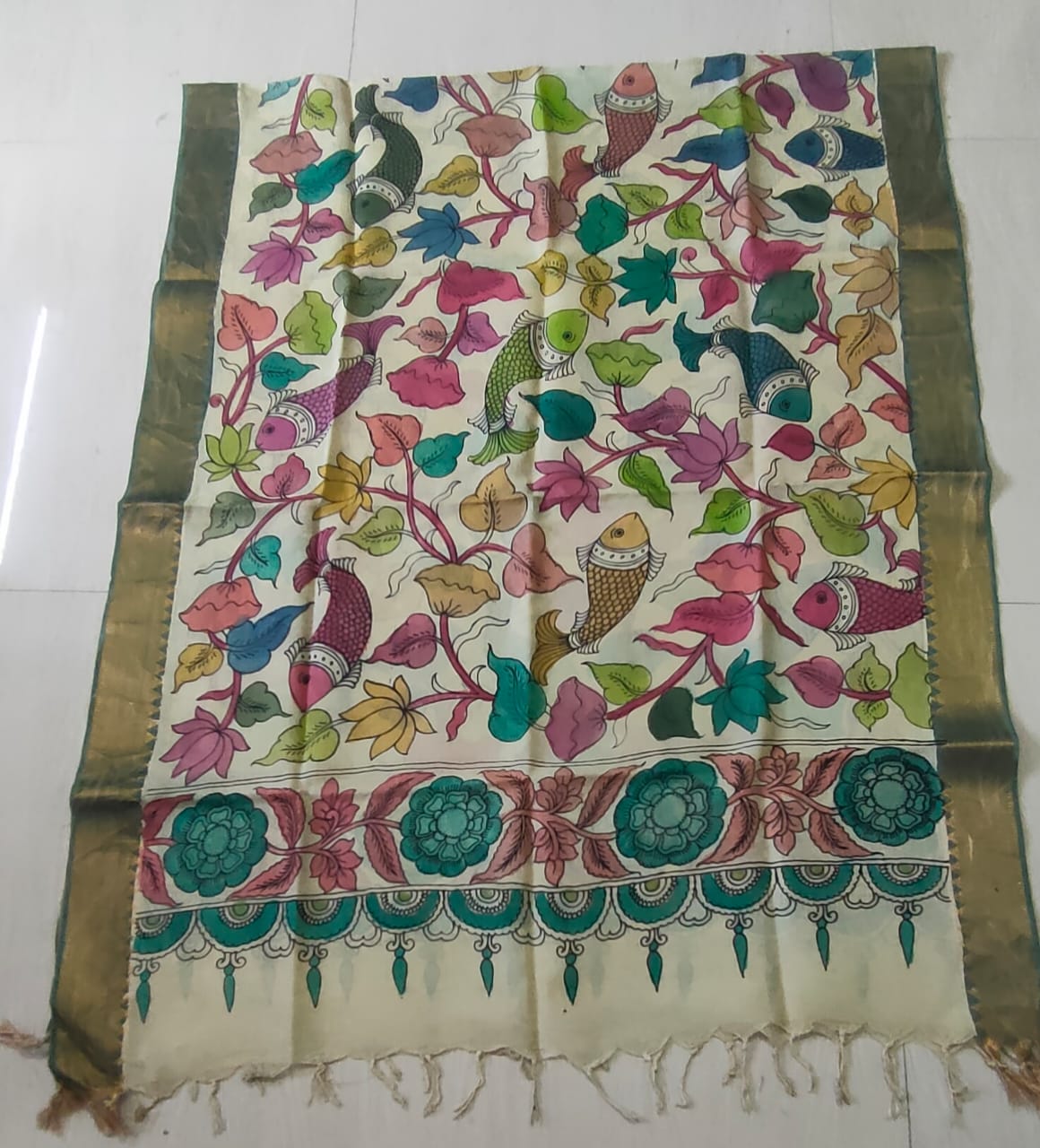 Hand painted penn kalamkari dupatta