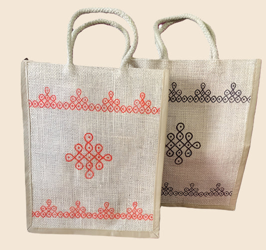 25 pk  Kolam design natural jute bag image 0