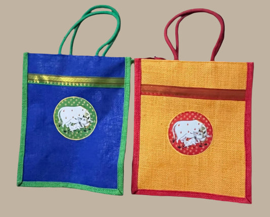 Pichwai cow Printed Jute bag image 0
