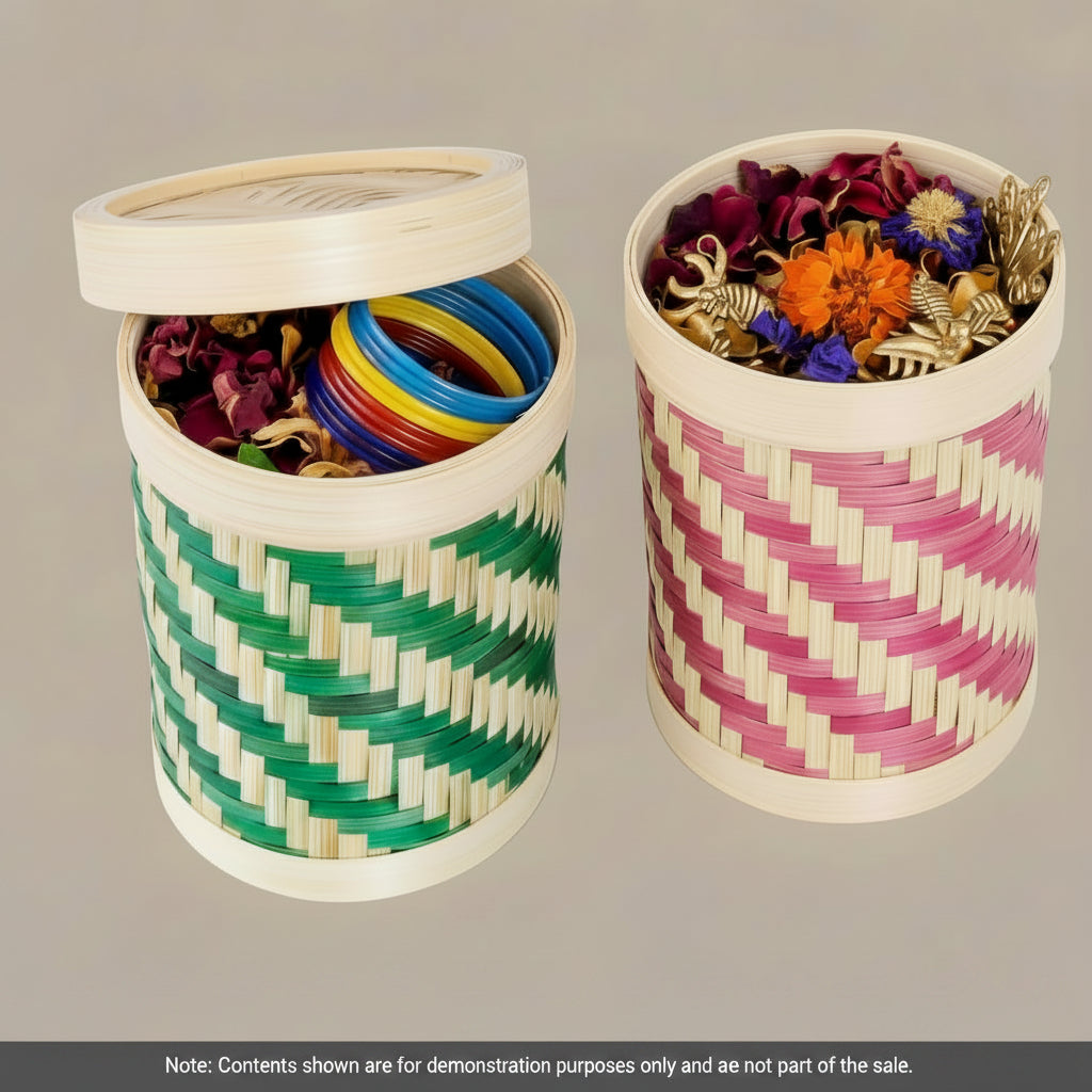 Round Bamboo Box with Lid- Tall